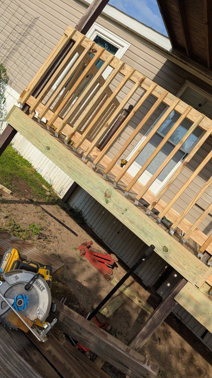 New deck rail construction in progress