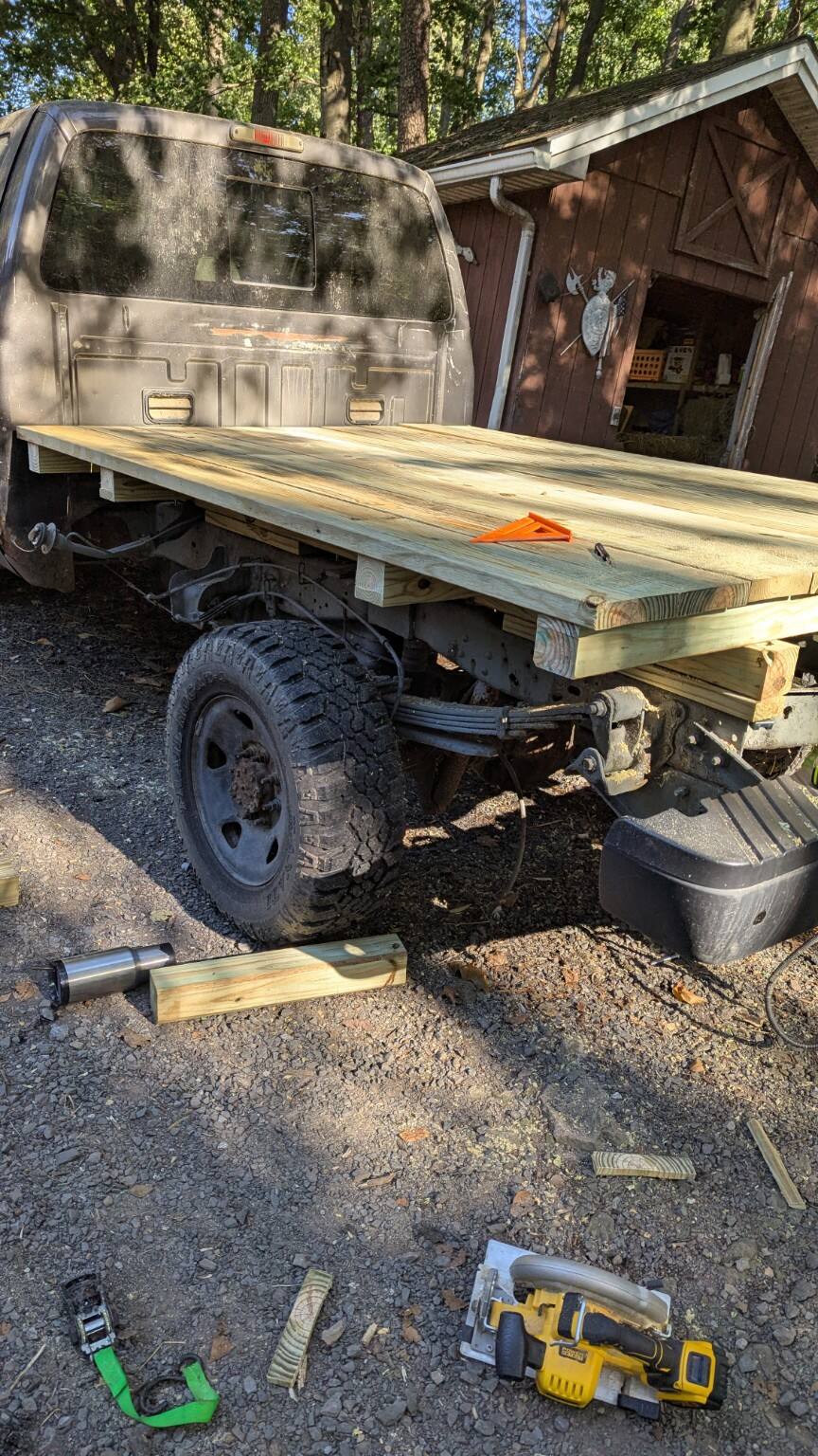 Custom wood truck bed build in progress