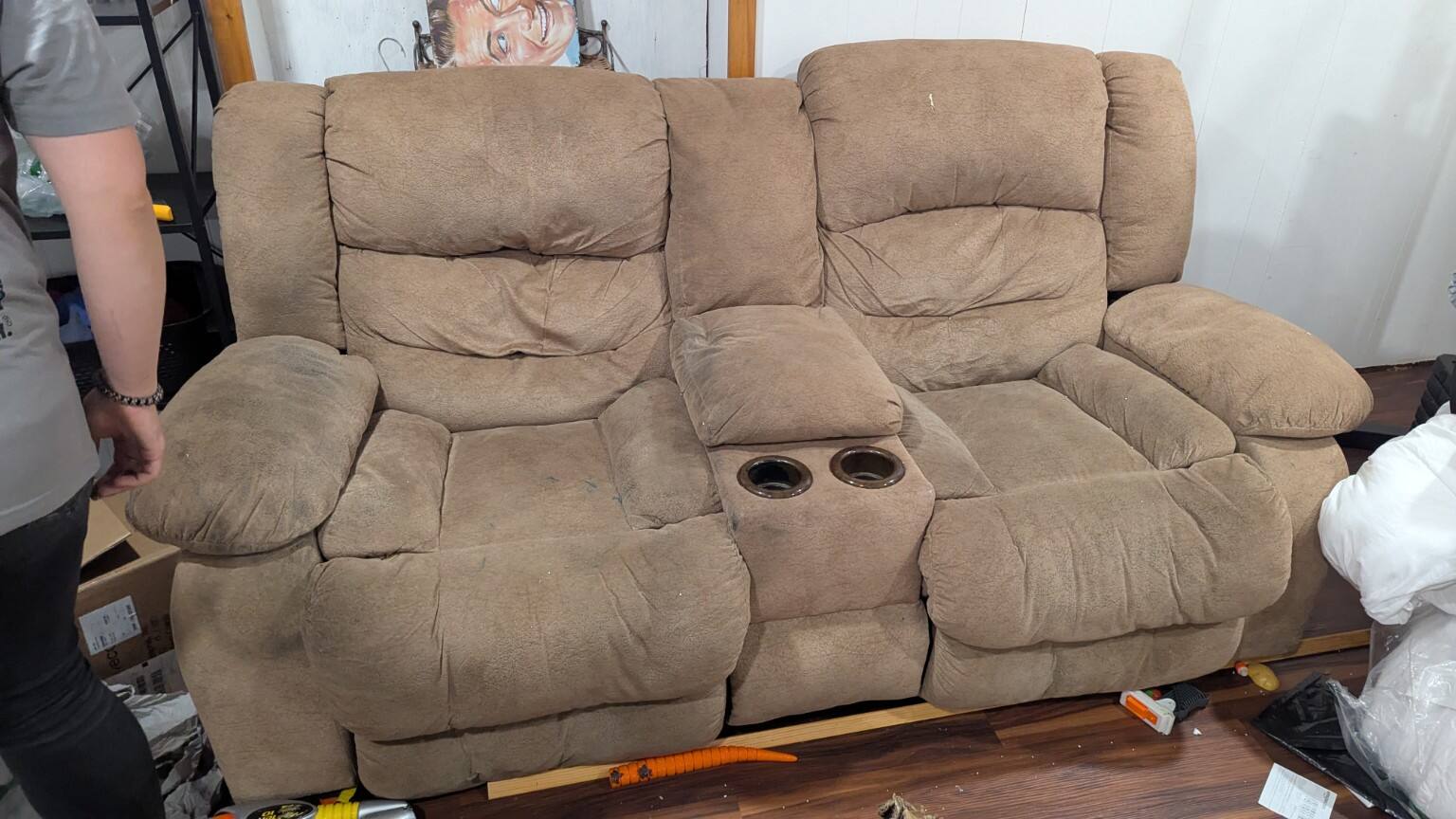 Large reclining couch ready for bulky-item removal