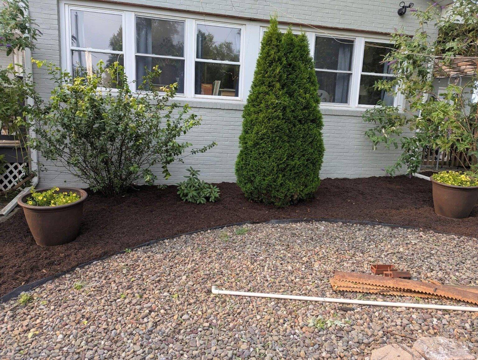 Same landscape bed after cleanup and mulch